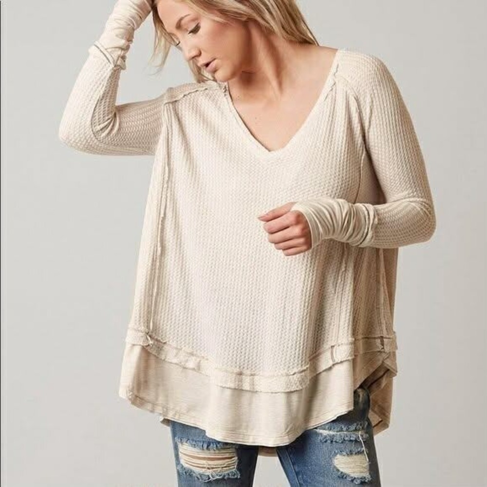 We The Free Free People G+L+ Thermal Top Cream Waffle Knit Layered Tunic